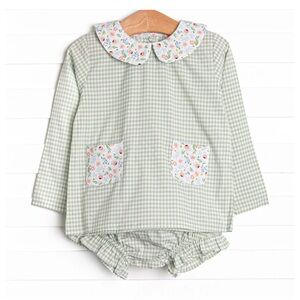 Stitchy fish - Green Goddess Gingham Diaper Set, Green 9M